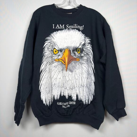 Vintage Hanes Alaska Bald Eagle 'I Am Smiling' Crewneck Sweater Men's Size M - Picture 2 of 6